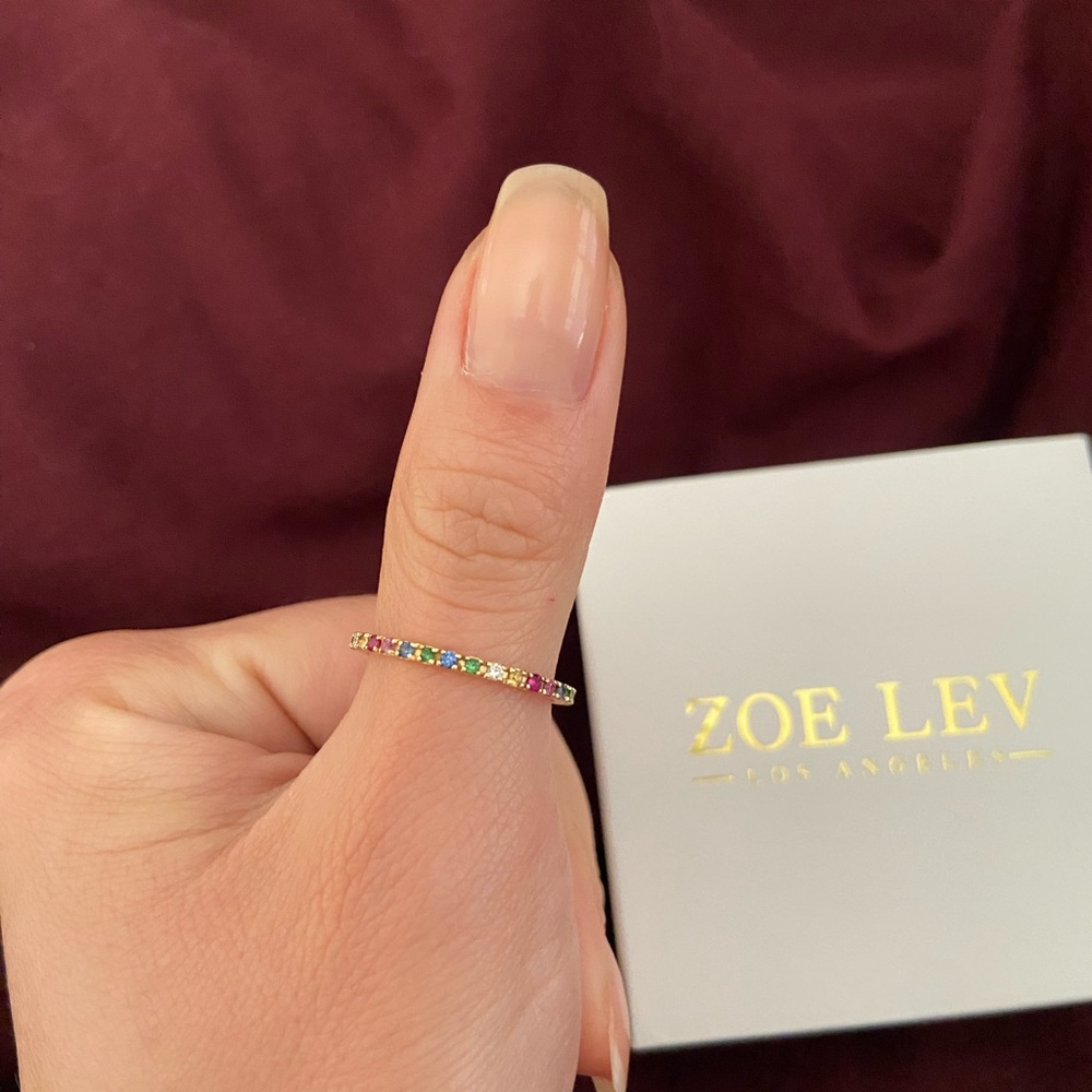 Zoe Lev 14k Yellow Gold Eternity Rainbow Gemstone Ring